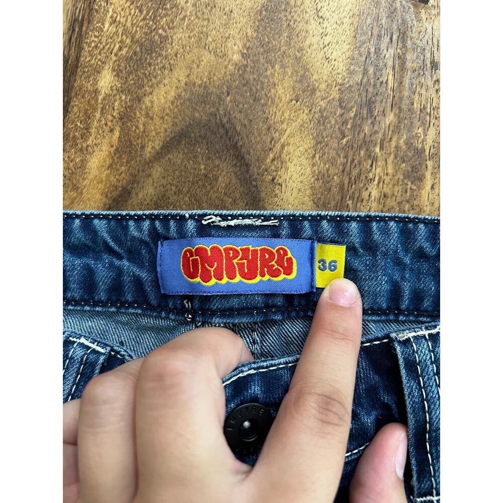 Empyre Cargo Pants Size 36 Blue Medium Wash Denim Mid-Rise Straight Leg Zip Fly - Picture 4 of 6